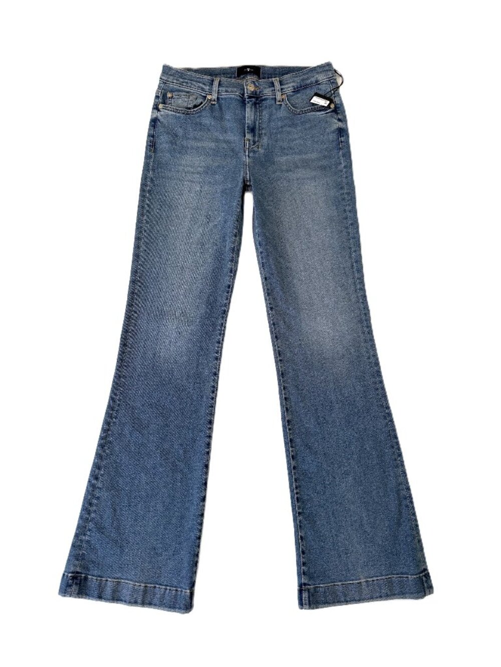 NWOT 7 For All Mankind Dojo Mid Rise Flare Jeans Felicity Wash Gold Stitching 29 - Picture 3 of 9